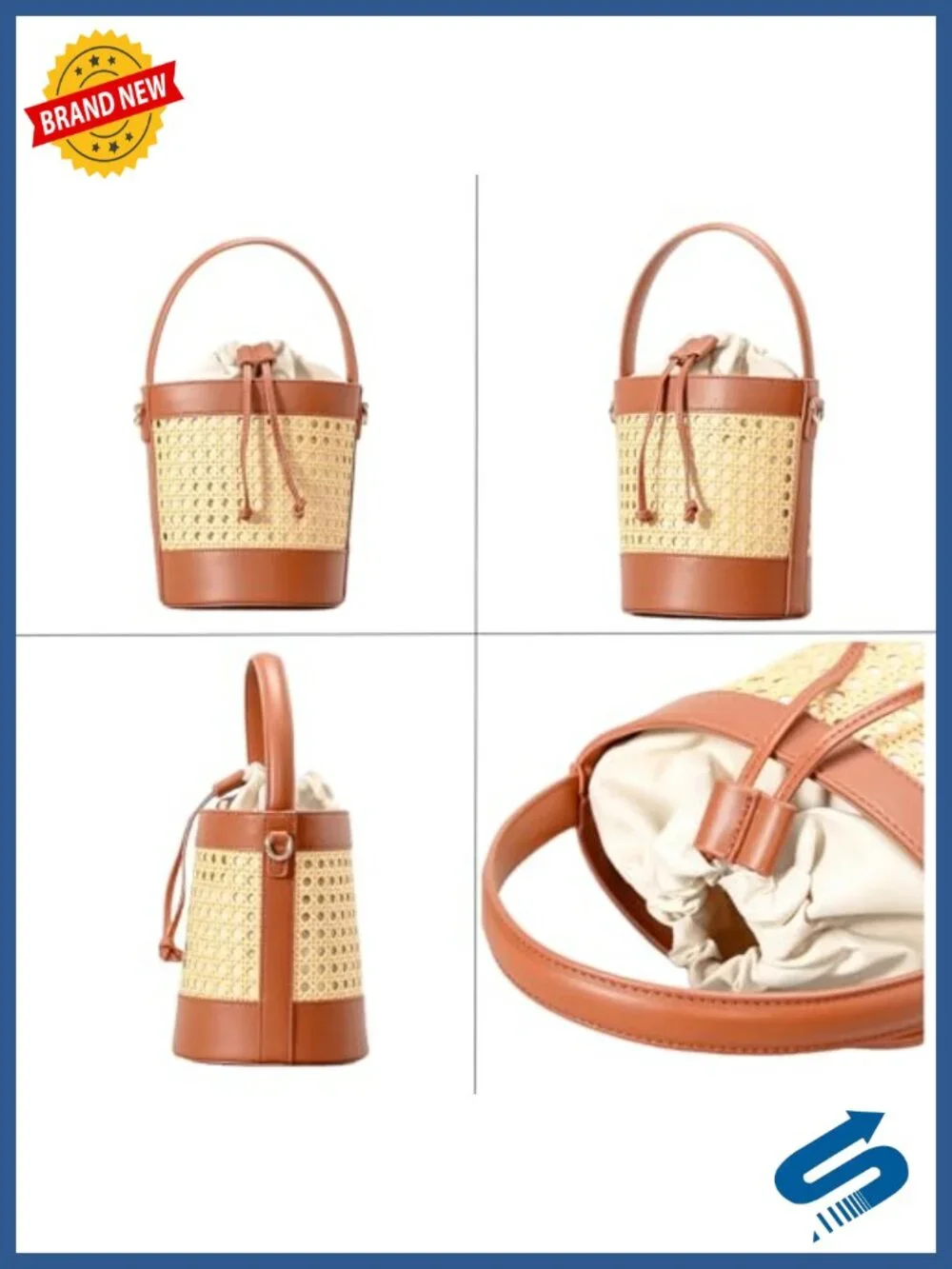 Woven Straw Tote Bag for Women, Summer Beach Crossbody, Natural Rattan Purse